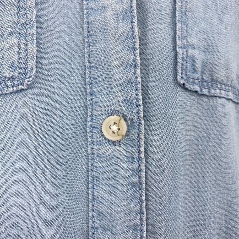 Thread & Supply Shirt Dress Women Medium Blue Button Up Drawstring Waist Pockets - Picture 6 of 14